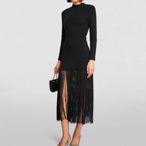 Sandro Black Knit Fringe Hem Dress – Size S – Excellent Condition